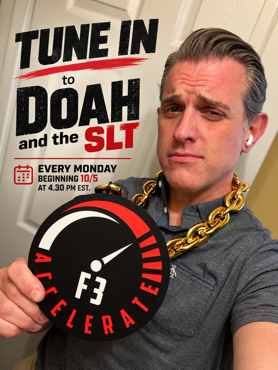 F3Nation's tweet photo. This Thursday, October 1st — ACCELERATE officially launches. 🚀

Here's what's happening this month:

📺 Tune in every week for LIVE updates from our National Nant'an (DOAH), F3's national leader, and the Shared Leadership Team (SLT), streaming Mondays at 4:30pm EST on:

YouTube: https://t.co/clEzYacvHu 
Facebook: https://t.co/hQ4QxHBe36

Hear how regions are progressing, get the real story, and you might even catch someone from your AO on the PAX Jumbotron 🎥

🧦 This month's donor prize: become a monthly donor and you could win limited-edition Accelerate MUDGEAR running socks, made with merino wool.

🚩 Regions that land 5 new monthly donors this month earn an exclusive F3 Accelerate flag featuring their state.

⏰ LAST CHANCE: if your region doesn't have an Accelerate team yet, this is it. Step up now → [LINK: https://t.co/Bw8vrlGCWf]

Let's ACCELERATE. 
https://t.co/pXfqxiDrvK 

#F3Nation #F3Accelerate