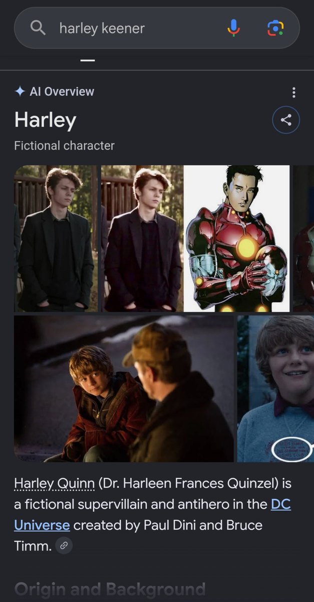 ProfPeely's tweet photo. @notdefontaine Forgot who this character was so I went to google him and before I scrolled past the AI results I found out the AI was explaining harley quinn instead https://t.co/cvVgSAn3Tq