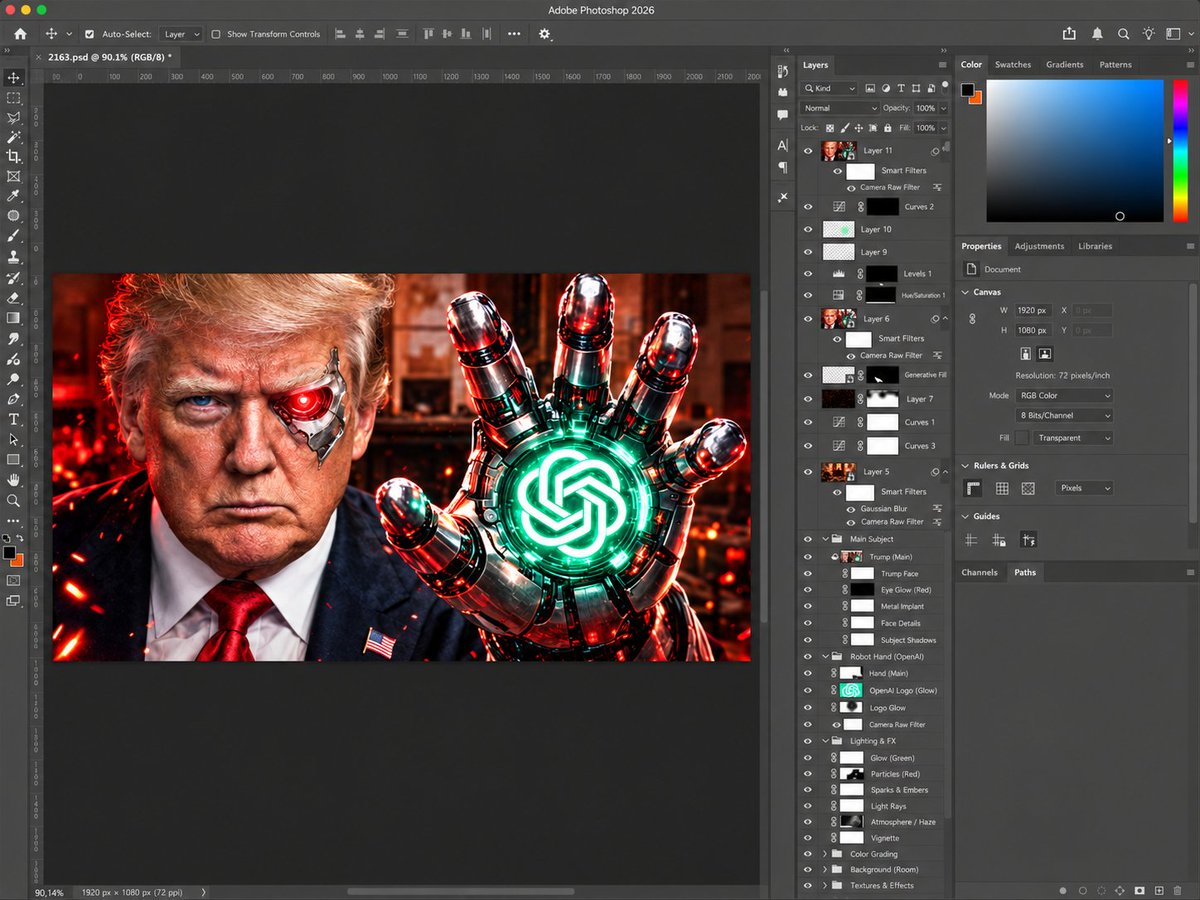 BenichouAnas's tweet photo. Most people only see the final thumbnail.This is what the process actually looks like behind the scenes 👀

Concept → composition → lighting → color → final polish.

Should I share more Photoshop breakdowns like this? https://t.co/fv77wIGfxG