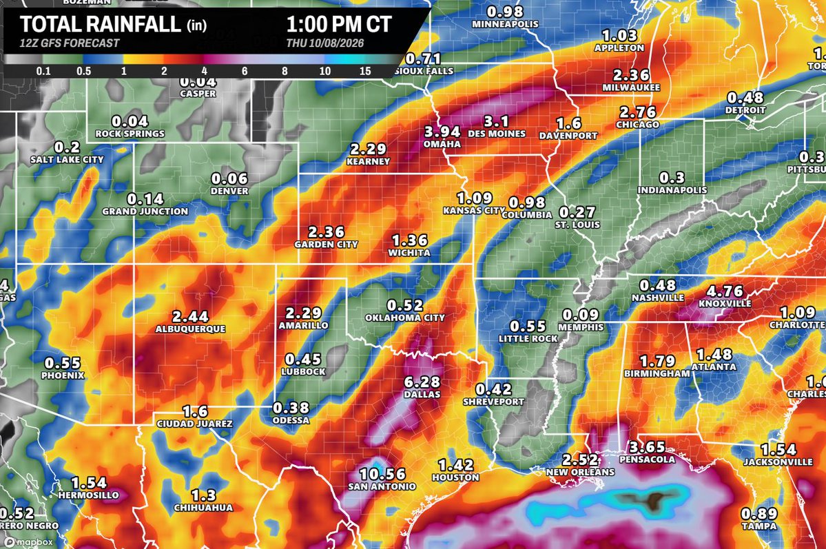 MaxVelocityWX's tweet photo. This is insane... I can't remember the last time I saw this much rain forecasted for such a large area in the United States. https://t.co/OxdXnqzVjj