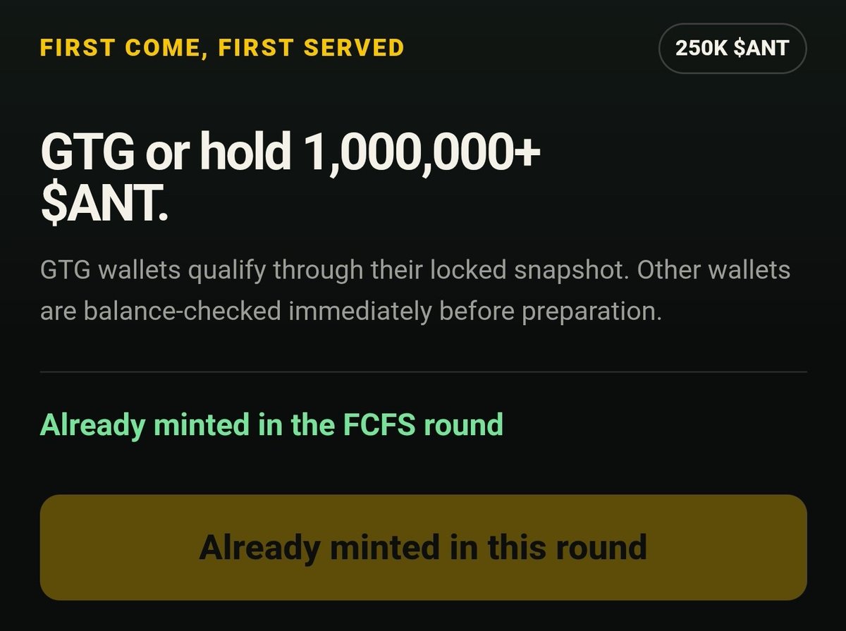 ElienMosk's tweet photo. 250,000 $ANT GTG / FCFS

400,000 $ANT Public

Atomic burn + mint
1 per wallet, per round

Public opens Sep 29 at 7:00 PM ET

https://t.co/UZWrrNG3NL https://t.co/CtsgEuVNpE