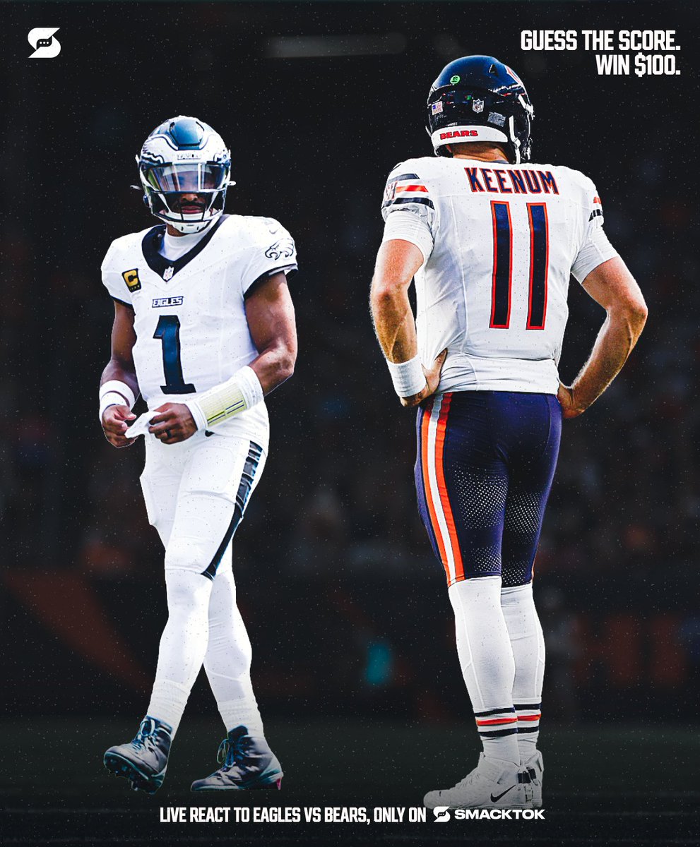 smacktok's tweet photo. 🤑 WHO WANT'S $100? 🤑

I'm giving $100 to whoever can correctly guess the final score of Eagles vs Bears tonight. 

Comment before kickoff, must follow to win 🤝 https://t.co/8eC3sUSfoF
