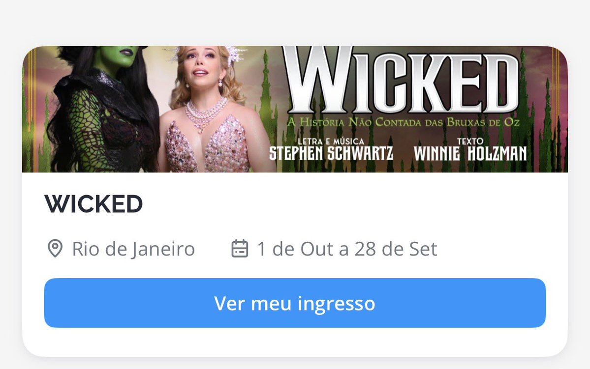 viccz_1's tweet photo. gente, tô vendendo meu ingresso do WICKED - musical!
> 📍 frisa lateral OZ
> 📅 01/10 - 20h
> 💸 R$25 meia entrada
> quem quiser comenta aqui https://t.co/Liih6MMvi5