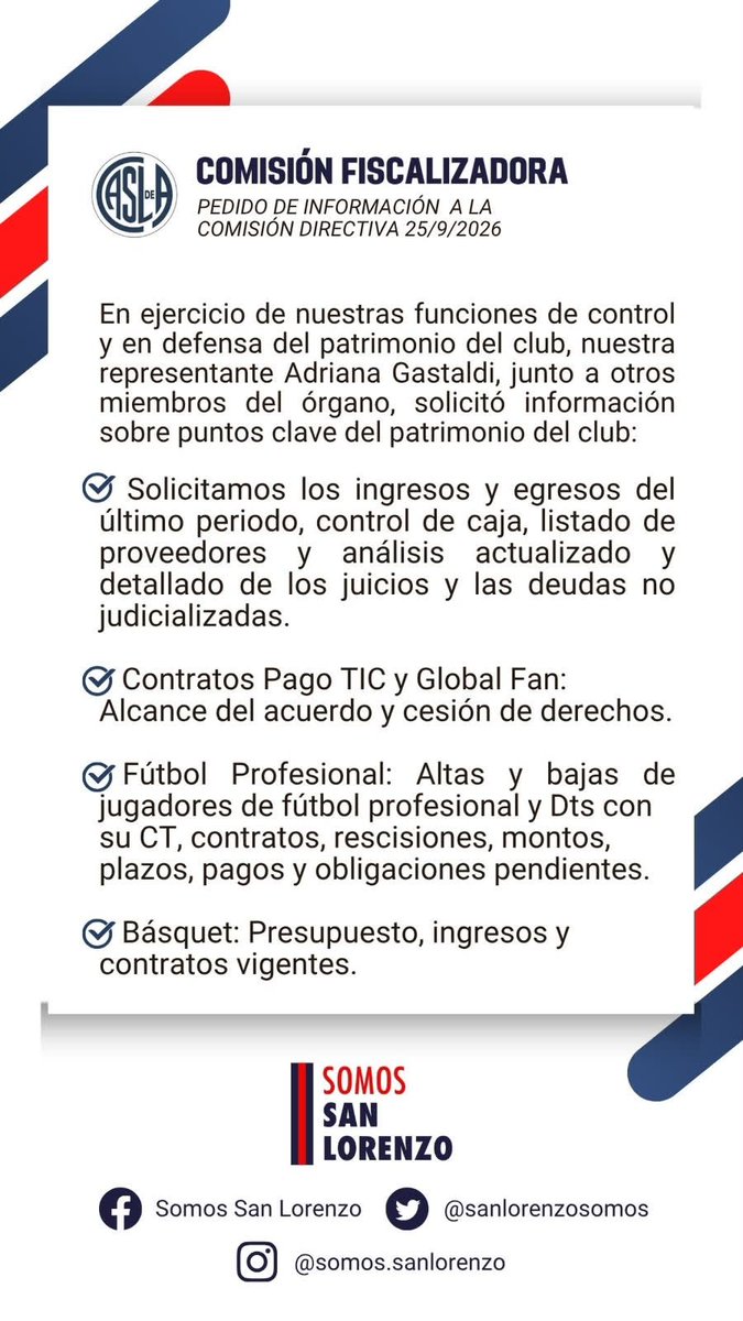 AdrianaTaldy's tweet photo. Solitud de informes. En mi carácter como secretaria de comisión fiscalizadora de San Lorenzo https://t.co/re9xQazkNJ