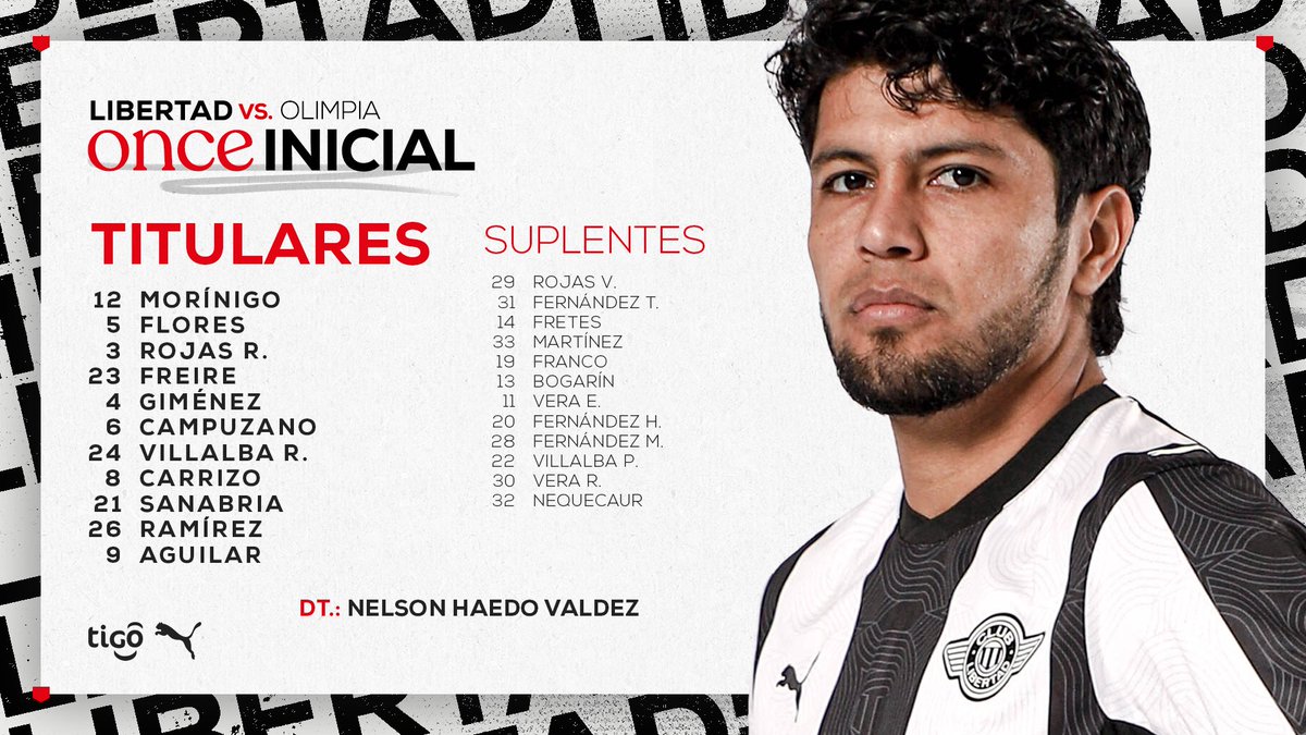Libertad_Guma's tweet photo. 📝 ✔️¡ONCENO TITULAR!

Equipo confirmado de #LIBERTAD para enfrentar a Olimpia. 🔜⚽️

#ClausuraAPF2026
#VamosGUMA 
#LibertadEsFamilia https://t.co/nRZt7S05y1