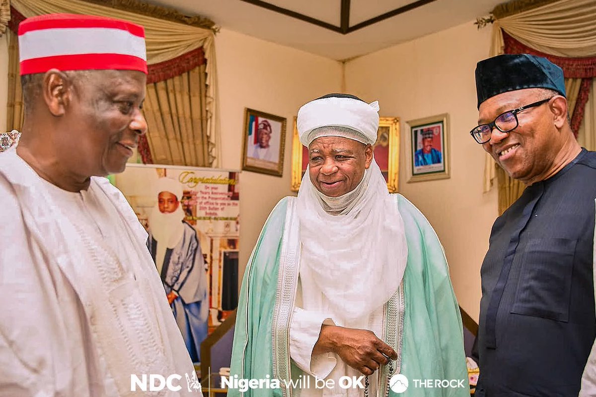 PeterObi's tweet photo. In the Caliphate with a Message of Hope for the Poor and Unity in Nigeria. 

Today, ahead of our town-hall engagements in Sokoto, Sokoto State, I had the privilege of paying a courtesy visit to His Eminence, Alhaji Muhammad Sa’ad Abubakar III, the Sultan of Sokoto, alongside my brother and running mate, Senator Rabiu Musa Kwankwaso, and members of our team.
We used the opportunity of the visit to condole with him on the recent death of the Sardauna of Sokoto.

In my remarks, I emphasised the urgent need to unite and secure our nation, tackle poverty, create employment, and rebuild confidence in our country.
His Eminence warmly received us and spoke with the wisdom of a father and national leader. He recalled that he has known me for almost 46 years, since 1980, when I was in my first year at the University of Nigeria, Nsukka, and has maintained a cordial relationship since then.

He reminded us that leadership comes from Almighty Allah and carries a responsibility for which we will ultimately be held accountable. He also mentioned three critical priorities for Nigeria: security, poverty, and employment.
He additionally reminded us that our diversity of tribes, tongues, and faiths is part of God's creation and should be our strength, not our weakness. We do not seek to Islamise or Christianise anyone. We seek to build a Nigeria where every citizen can live safely, prosper, and have a genuine sense of belonging.

May Almighty God continue to bless His Eminence, the Sultan of Sokoto, the people of Sokoto State, and our beloved Nigeria.

A New Nigeria is POssible. -PO