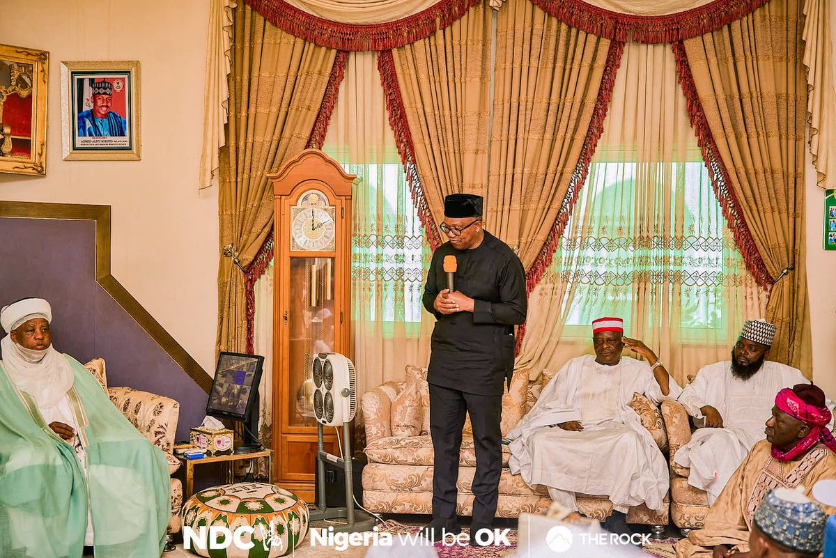 PeterObi's tweet photo. In the Caliphate with a Message of Hope for the Poor and Unity in Nigeria. 

Today, ahead of our town-hall engagements in Sokoto, Sokoto State, I had the privilege of paying a courtesy visit to His Eminence, Alhaji Muhammad Sa’ad Abubakar III, the Sultan of Sokoto, alongside my brother and running mate, Senator Rabiu Musa Kwankwaso, and members of our team.
We used the opportunity of the visit to condole with him on the recent death of the Sardauna of Sokoto.

In my remarks, I emphasised the urgent need to unite and secure our nation, tackle poverty, create employment, and rebuild confidence in our country.
His Eminence warmly received us and spoke with the wisdom of a father and national leader. He recalled that he has known me for almost 46 years, since 1980, when I was in my first year at the University of Nigeria, Nsukka, and has maintained a cordial relationship since then.

He reminded us that leadership comes from Almighty Allah and carries a responsibility for which we will ultimately be held accountable. He also mentioned three critical priorities for Nigeria: security, poverty, and employment.
He additionally reminded us that our diversity of tribes, tongues, and faiths is part of God's creation and should be our strength, not our weakness. We do not seek to Islamise or Christianise anyone. We seek to build a Nigeria where every citizen can live safely, prosper, and have a genuine sense of belonging.

May Almighty God continue to bless His Eminence, the Sultan of Sokoto, the people of Sokoto State, and our beloved Nigeria.

A New Nigeria is POssible. -PO