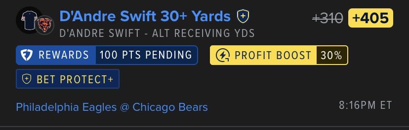 cobioconnell's tweet photo. Profit in 11/L12 days. Let’s cook! 💰

D’Andre Swift 30+ Receiving Yards 

🎯 FanDuel MNF 30% Boost https://t.co/OU65Q9h1Z8