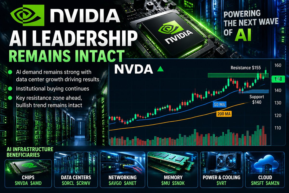 AI LEADERSHIP REMAINS INTACT 🚀
$NVDA remains one of the most important names in the AI infrastructure cycle.
The opportunity extends far beyond GPUs — networki