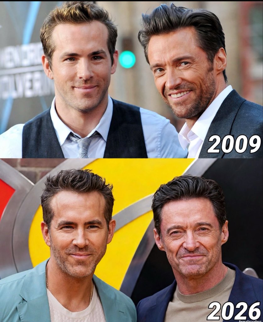 fwmalacyafeez's tweet photo. Ryan Reynolds is built differently, he literally doesn't age. 2009 vs 2026, same face, same smile https://t.co/9qSDFnmhk6