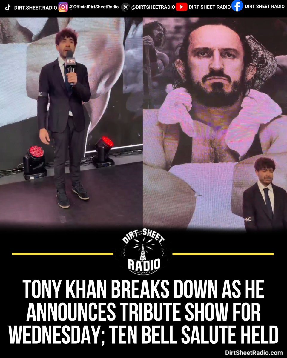 DirtSheetRadio's tweet photo. Tony Khan broke down into tears as he gave a speech before this week's Ring of Honor tapings honoring PAC. 

Khan announced that this Wednesday's AEW Dynamite in Pittsburgh will be a tribute to PAC. A ten bell salute was held. https://t.co/TXTmQ0TDfM