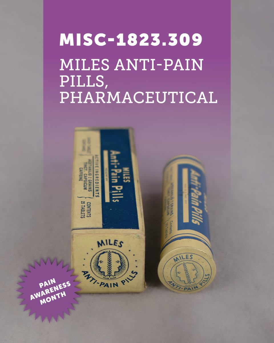 MutterMuseum's tweet photo. Collections Item Spotlight: During Pain Awareness Month, we are highlighting Miles Anti-Pain Pills from the late 19th and early 20th centuries. 

Learn more about this item through our Collections Catalogue (search no. 
MISC-1823.309): https://t.co/EWNyfVWkVF https://t.co/nHM2tDTHYe