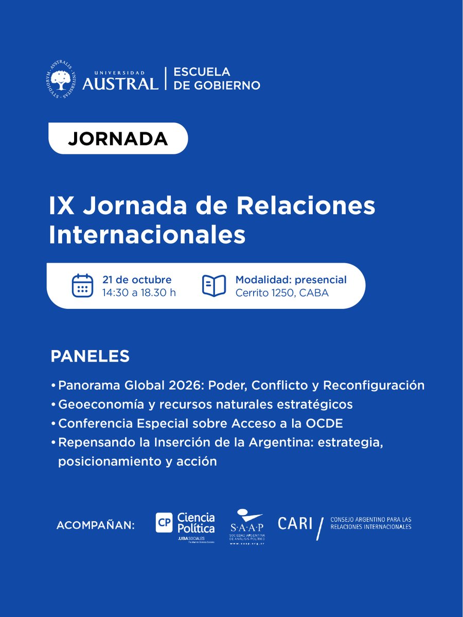 EGobiernoUA's tweet photo. 🌎 ¿Qué temas estarán en el centro de la IX Jornada de Relaciones Internacionales? 

Enterate acá 👉https://t.co/6e6Kep6r5S y reservá tu lugar sin cargo

📅  21/10

🕝 14.30 a 18.30 h

📍 Presencial | Cerrito 1250, CABA

#AustralEscueladeGobierno https://t.co/YAuzMU4YPb