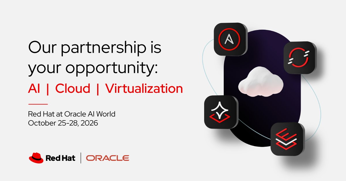 RedHatEvents's tweet photo. 🚀 Exciting news! Red Hat is proud to sponsor Oracle #AIWorld this year! 🎉 You won't want to miss connecting with our open source experts at booth #10038 or our Hub Theater session. Add to your agenda: https://t.co/LifS2MpeZ2 https://t.co/mc3Jm6mir4