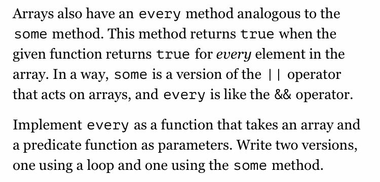 RichardAntiik's tweet photo. Can you solve this higher order functions problem:

console.log(every([1, 3, 5], n => n < 10));
// → true
console.log(every([2, 4, 16], n => n < 10));
// → false
console.log(every([], n => n < 10));
// → true https://t.co/LbnEJGVZXG