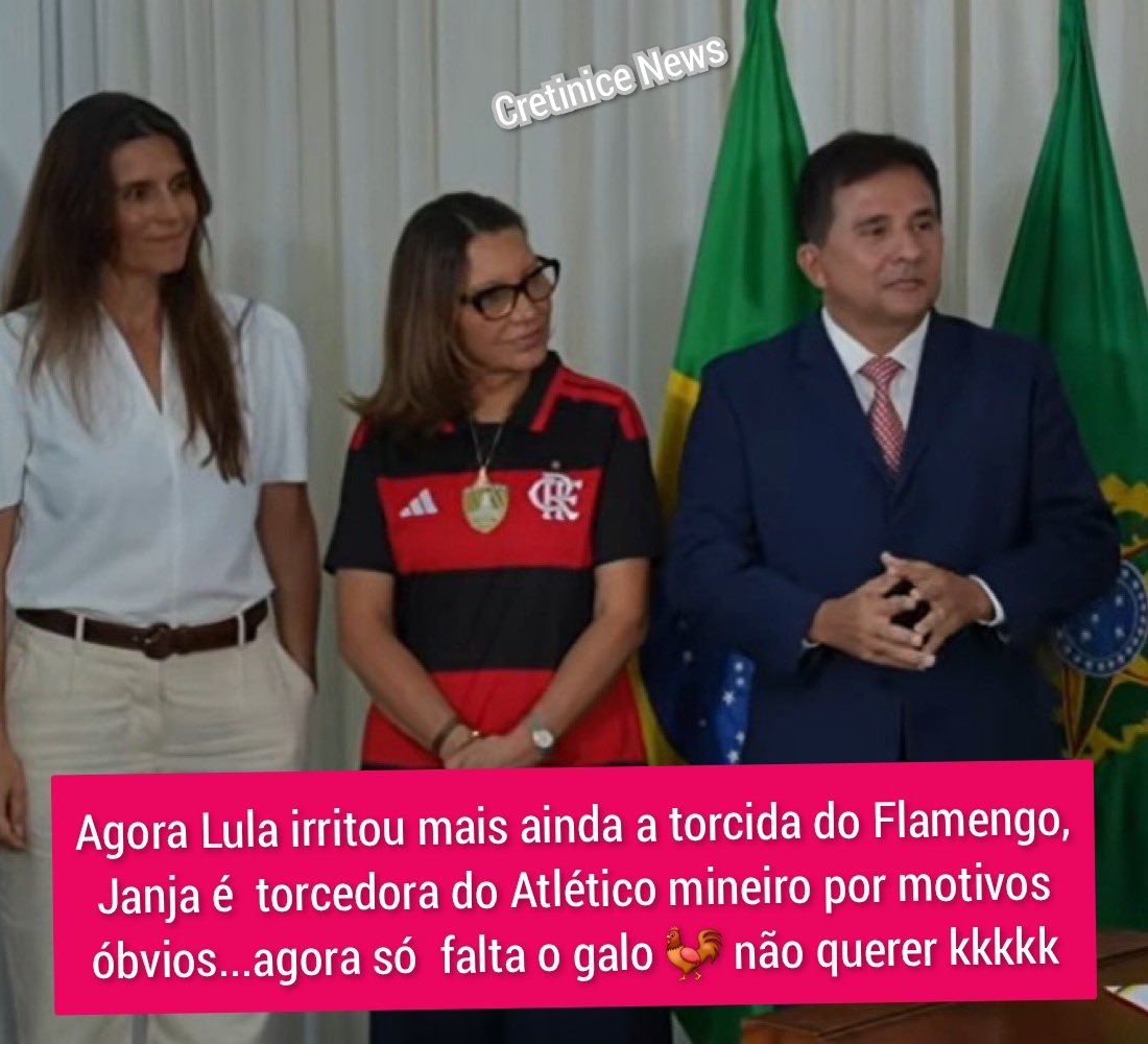 AndersonAs50596's tweet photo. @rony_locher Flamengo,  agora Lula irritou mais ainda, Janja é  torcedora do Atlético mineiro...por motivos óbvios...agora só  falta o galo 🐓 não querer kkk https://t.co/20hUwzZfYE