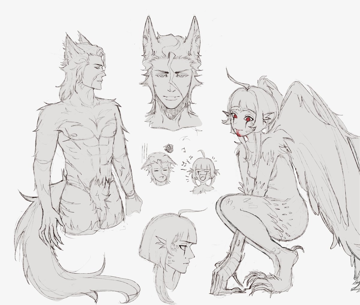 Yamaikuchi's tweet photo. werewolf aizen x harpy yamai AU https://t.co/NKcLH0NClH