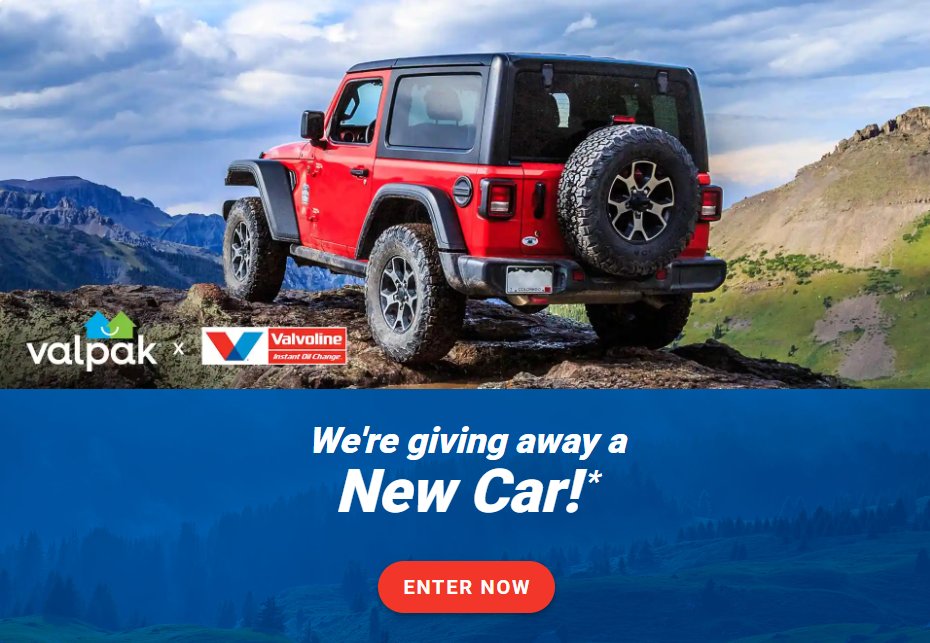 GetItGotItFREE's tweet photo. Enter to win a Jeep!
The Valpak + Valvoline FREE RIDE sweepstakes starts today!
https://t.co/6tNrujvrhW
#FreeRide #Valpak #JeepGiveaway #CarGiveaway #OnlineSweepstakes #Valvoline #NewCar #NewJeep #ValpakContest #EnterToWin #NewContest #WinAJeep https://t.co/1HfjpP4NVf