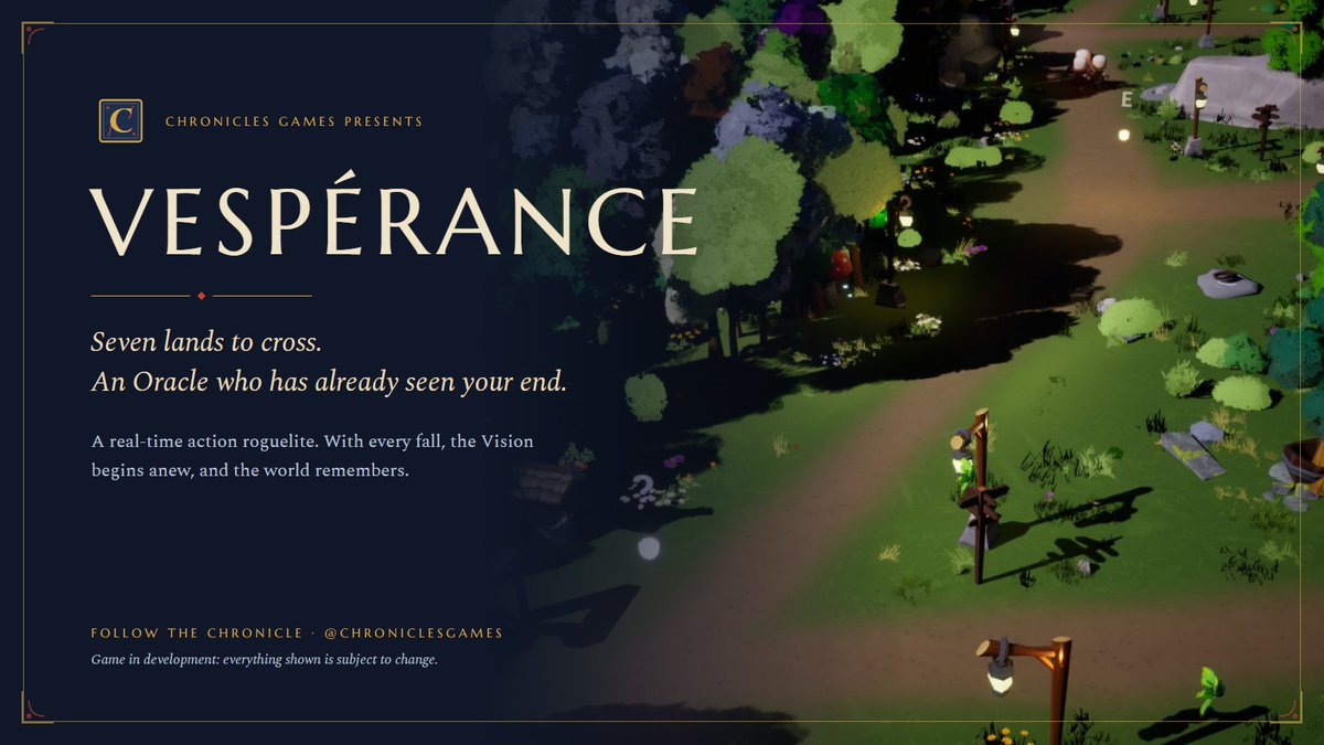 devchronicles1's tweet photo. A new chronicle begins✒️

VESPÉRANCE: seven lands, an Oracle who has already seen your end, and a vision that starts over with every fall.
Game in development, follow along here. #indiedev #roguelite https://t.co/6DeXRc4eDt