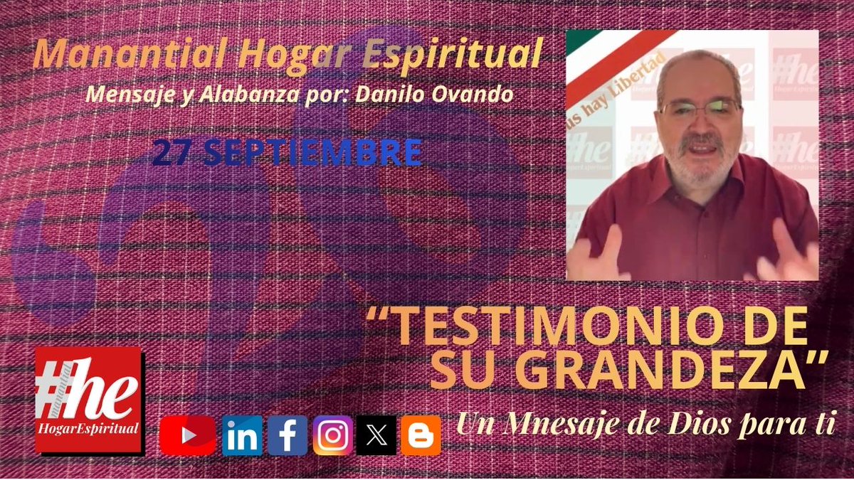 ManantialHE's tweet photo. “TESTIMONIO DE SU GRANDEZA" Danilo Ovando 27 Septiembre 2026 Manantial H... https://t.co/18g0zkZ5zU via @YouTube https://t.co/NeQx0CIt8U