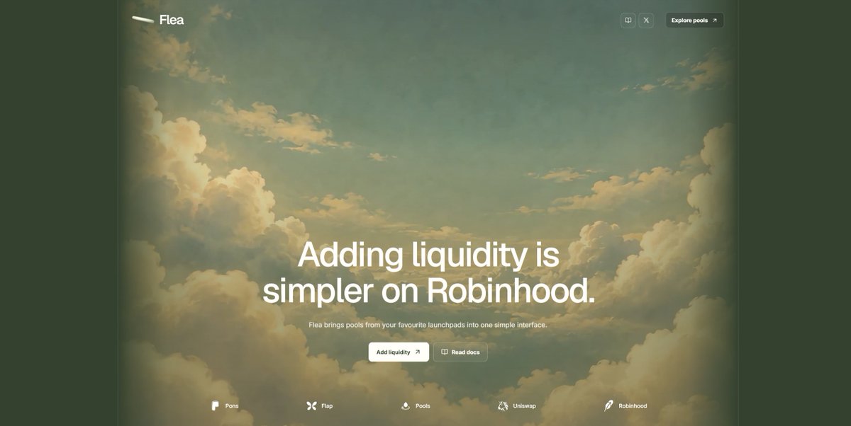 useFlea's tweet photo. We’re adding Flea’s contract address to the site, and the app is already open for anyone to explore pools and try adding liquidity on Robinhood.

https://t.co/dFFHiEL4Z6 https://t.co/LR4cXxRUf5