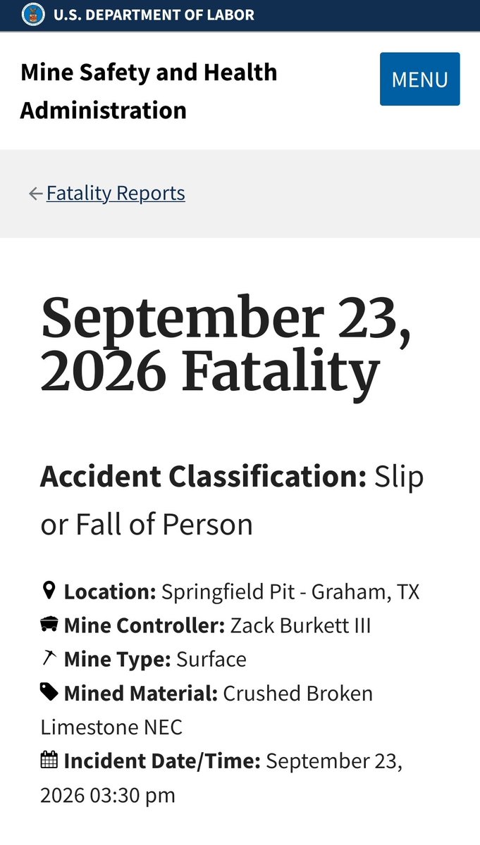 MenAreAware's tweet photo. Nearly 90% of workplace deaths are men.

On Wednesday, a miner fell from a feeder and died at a Texas limestone pit.

The State of Men’s Health Act includes workplace safety. Congress needs to pass it and put that commitment into federal policy. https://t.co/tzJzgl8Qfz