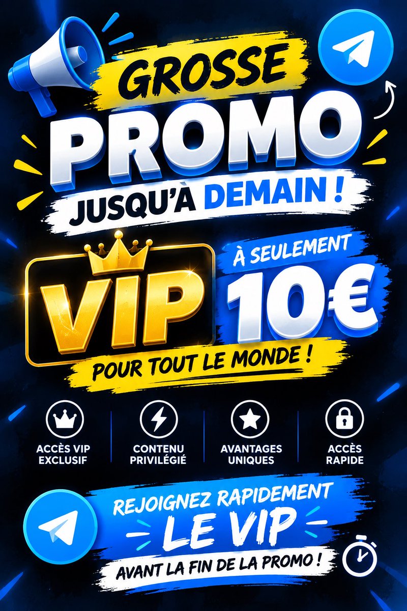 rayanefdj's tweet photo. 🚨 GROSSE PROMO JUSQU’À DEMAIN ! 🔥 Le VIP est à seulement 10€ pour tout le monde ! Offre valable jusqu’à demain uniquement, alors rejoignez le VIP rapidement avant la fin de la promo. 10€ seulement, profitez-en maintenant ! #Promo #VIP #Offre #Telegram #10Euros #DerniereChance https://t.co/q0yJAzR0tA