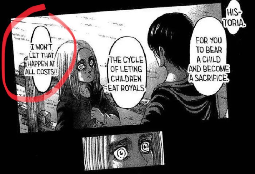 obviouslyhisu's tweet photo. The anime built Eren up to be the father. 

This was before eremika went from being siblings to a forced romance. In other words if erehisu had been endgame the dynamic of the ending wouldn't be the same. 

Plus it's canon that in REALITY Eren put Historia happiness above mikasa. https://t.co/7asdDvkUCe