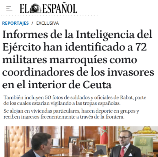 CCivicaCatalana's tweet photo. Los servicios de inteligencia del ejército confirman que estamos ante una INVASION, con decenas de soldados marroquíes ya dentro de Ceuta.

¿Este es el "socio fiable" del que habla Sánchez? 

Tenemos de presidente a un traidor que conoce estos datos y nos ha vendido al enemigo. https://t.co/o99GQq3cOY