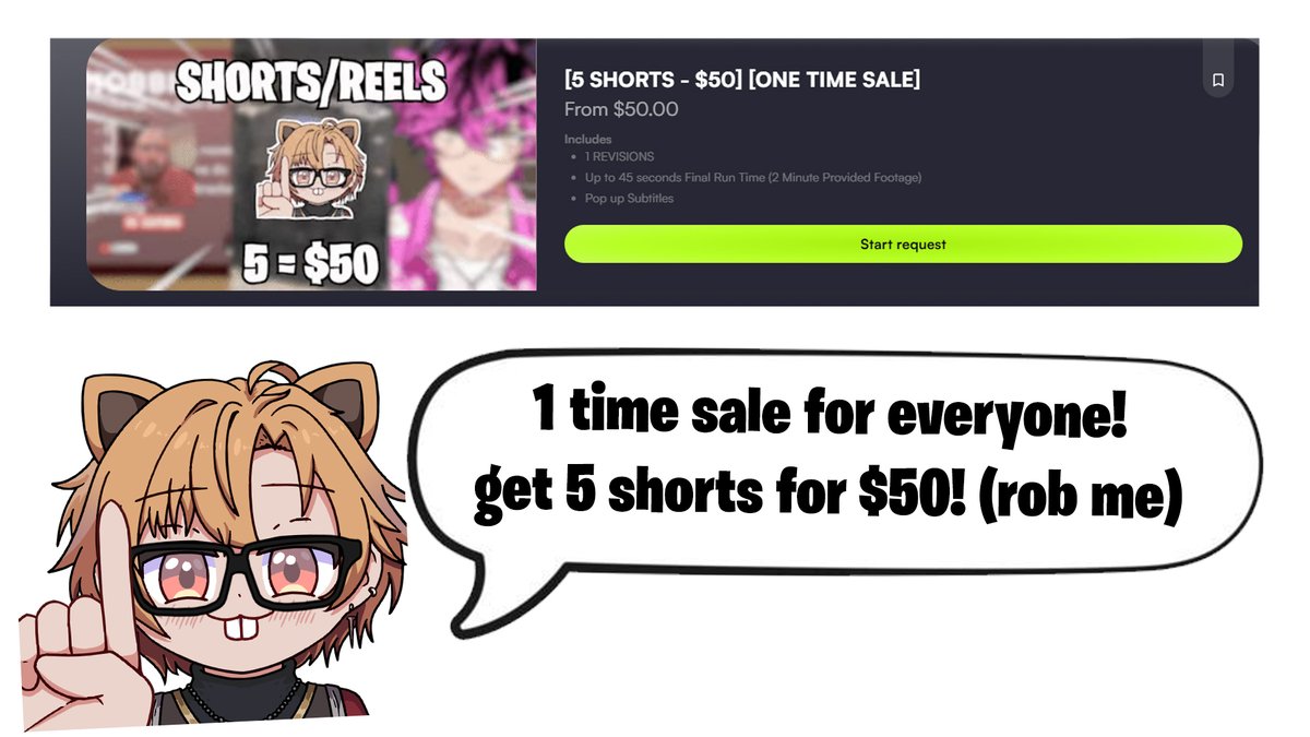 Asunuhh's tweet photo. [CRAZY SALE‼] 

have you ever wished you could get videos edited for cheaper? 

WELL NOW YOU CAN WITH MY NEW SALE UP ON VGEN! 

[LIMITED TO 1 PURCHASE PER CREATOR] 🔽

please ♡ + ↺ to spread to all creators! https://t.co/QLlFeGi2Wt