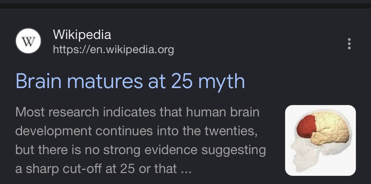 Chadmooaa's tweet photo. @UltimateSpidee @Healthiest_Boy @Lachmiesta316 One person said this shit in TikTok comment section and ever since then everyone else is just repeating it without even doing proper research it’s a buzzword atp, even Wikipedia calls it a myth, like you can call an age gap weird but stfu about frontal lobe bs https://t.co/uo7ypYwQLd