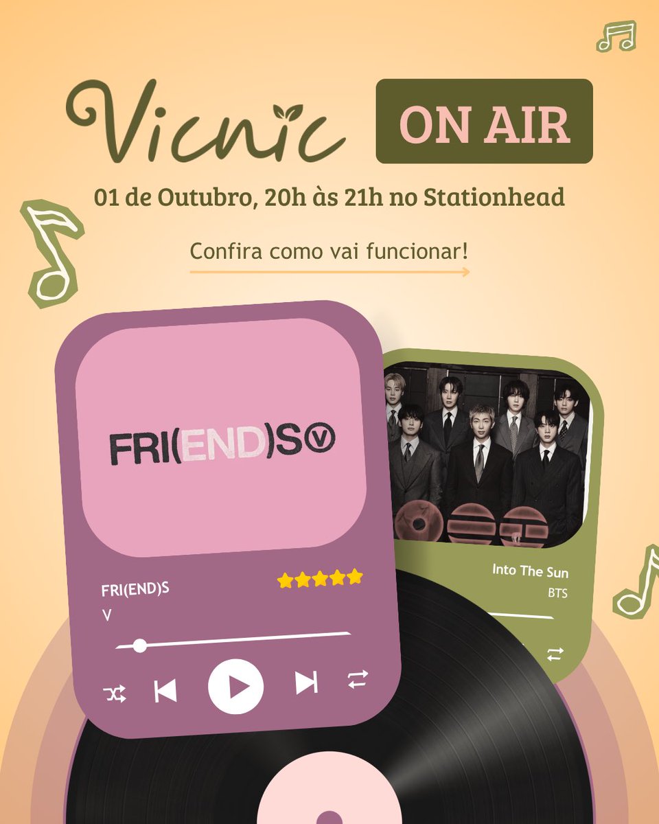 vicnicforV's tweet photo. O Vicnic tá chegando e a gente não aguentou esperar até lá. Então resolvemos fazer um esquenta com vocês, do jeito mais Taehyung possível: se divertindo!

Na quinta-feira, dia 01/10, às 20h, a gente se encontra no Stationhead pra ouvir muita música, contar novidades e curiosidades sobre o #VICNICFORV e ainda dar uns presentinhos pra quem estiver lá com a gente.

Quem vai ao Vicnic já entra no clima, e quem não vai conseguir ir presencialmente também tá mais que convidado pra se divertir com a gente!

E pra quem tiver compromisso e não puder comparecer, ainda teremos atividades acontecendo até sábado às 14h! 😉

Obs.: mais informações sobre a sala sairão na quinta-feira 💜