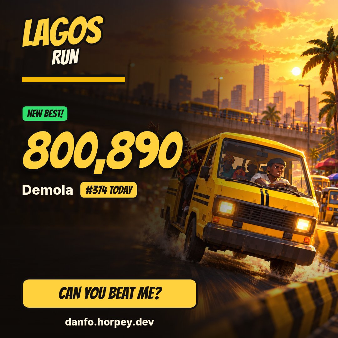 _Jiggi__'s tweet photo. I scored 800,890 driving danfo in Lagos Run. I'm #374 today. Can you beat me? https://t.co/KACm9BptDq #LagosRun @eureka_seamless https://t.co/wS5yuS8BYC