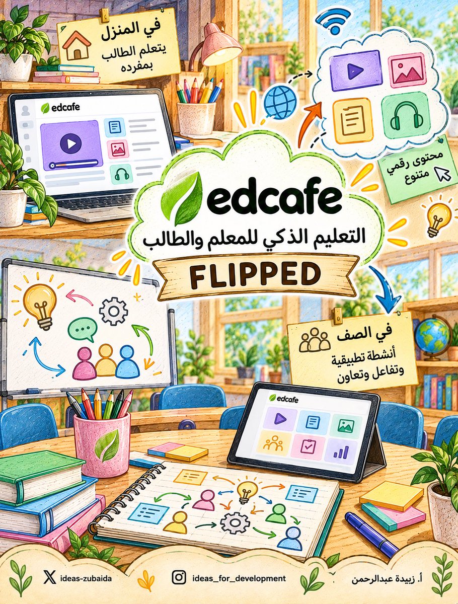 ideas_zubaida's tweet photo. 🚨 لا تجعل الذكاء الاصطناعي يشرح الدرس فقط… اجعله يبني للطالب تجربة تعليمية كاملة بصري��ا! ✨

مع Edcafe يمكن أن تتحول فكرة الدرس إلى تجربة يتعلّم فيها الطالب بالاختيار، والاستكشاف، والتدرّج، والتفاعل. 🌱

🧭 /LEARNINGPATH
مسار تعلّم بصري خطوة بخطوة.

🎯 /CHOICEBOARD
خيارات ومسارات تمنح الطالب مساحة للاختيار والتعلّم.

🌍 /COLLABORATE
مهام للبحث والاستكشاف والعمل الجماعي.

🧩 /BLENDED
شرح + أمثلة + تدريب + مراجعة في تجربة واحدة.

🔄 /FLIPPED
استكشاف المفهوم قبل الدرس تمهيدًا للتطبيق والتفاعل داخل الصف.

💡 غيّر سؤالك للذكاء الاصطناعي من:
«اشرح لي هذا الدرس»

إلى:
«ابنِ لي تجربة يتعلّم من خلالها الطالب» 🚀

هنا يبدأ الفرق بين استخدام الذكاء الاصطناعي لعرض المحتوى وبين توظيفه لتصميم تجربة تعلّم.

فكرة الاختصارات مع المبدع@SULTAN__22__ 
#Edcafe #الذكاء_الاصطناعي #الذكاء_الاصطناعي_في_التعليم #التعليم_الذكي #تقنيات_التعليم #تكنولوجيا_التعليم #التصميم_التعليمي #المعلم_الرقمي #المعلم_المبدع #استراتيجيات_التدريس #التعلم_التفاعلي #AIinEducation #EdTech #InstructionalDesign 
@edcafeai_mena