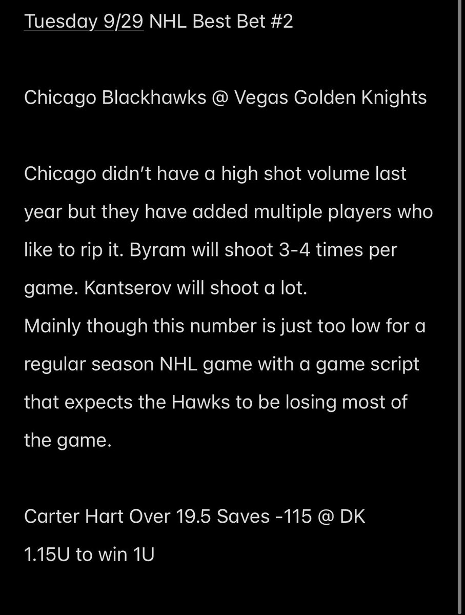 GatorPuckPicks's tweet photo. Tuesday 9/29 NHL Best Bet #2 https://t.co/p5Hm7g9UAS