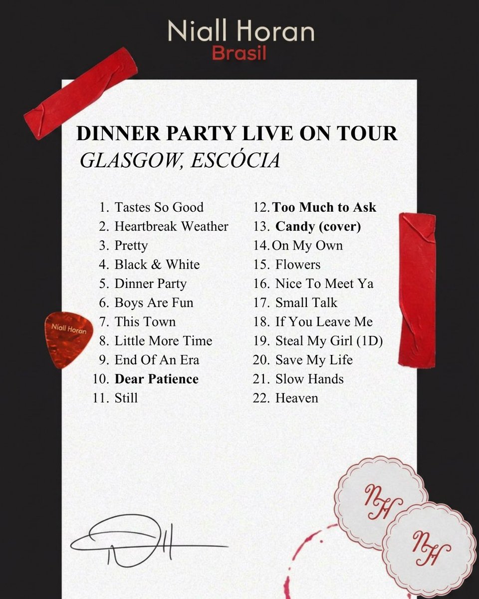 niallhbra's tweet photo. EITA ATRÁS DE EITA! 

Com menos músicas do que nos outros shows, hoje tivemos duas músicas novas na turnê: "Dear Patience" e "Too Much to Ask". ❤️ Além disso, Niall também fez um cover da música "Candy", de Paolo Nutini. 

Mas… “Monochromatic" e "Better Man" temos visita! Além dessas músicas não terem voltado pra setlist, Niall também não cantou "Flicker", "Never Grow Up" nem "Die If I Don't" no show de hoje! 😭

#DPLOTGlasgow