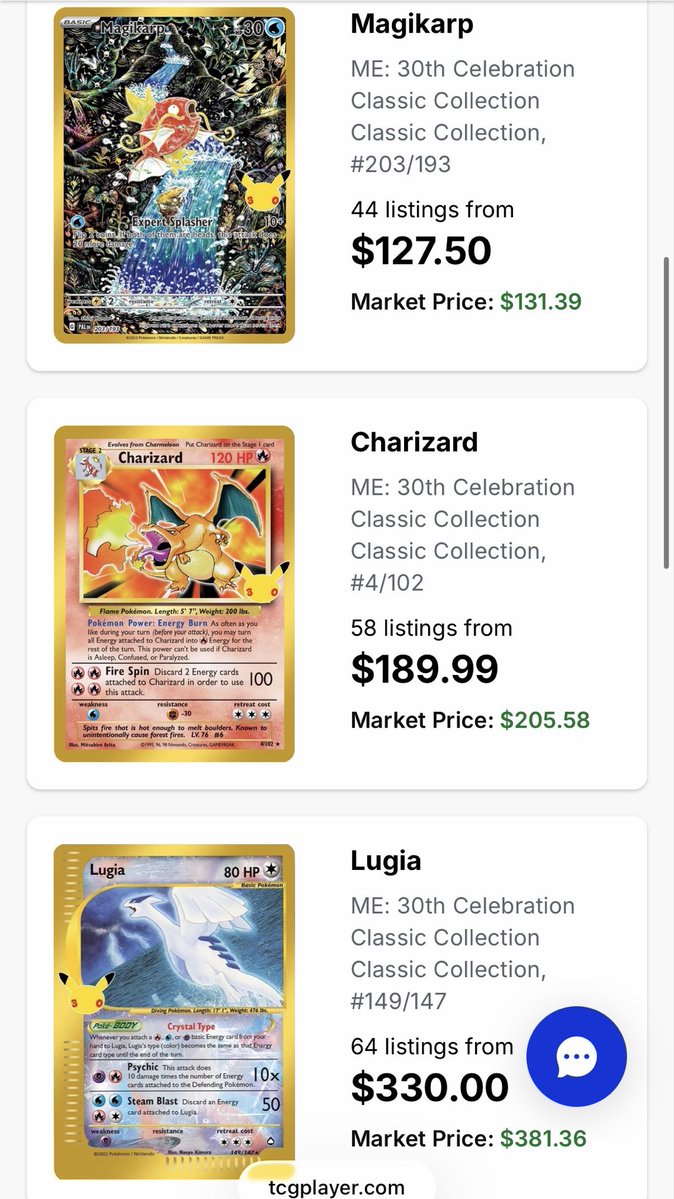 totodile_king's tweet photo. Call me a grade A hater, but there is no way these 30th Anniversary Classic Collection cards stay this high.

I guarantee they fall 50% by Christmas. 

Bookmark it. https://t.co/CmURG0nSsE