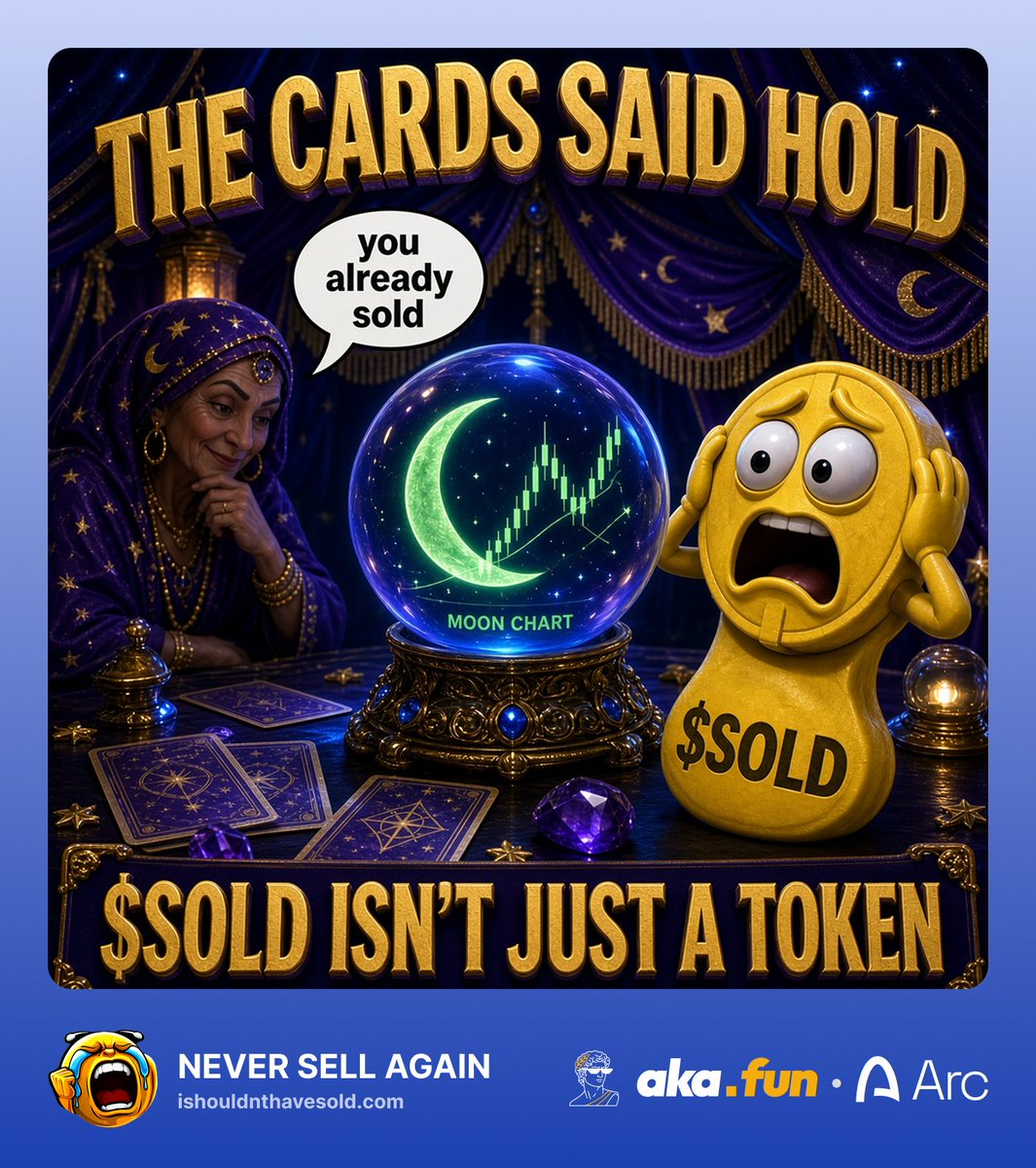 SOLDFeratu's tweet photo. @coingecko $SOLD The meme for everyone who sold too early ☠️ (@ISoldTooSoon).

🥇1st Runner-Up on @akadotfun.
#IShouldntHaveSold https://t.co/4oWFxVgpeA