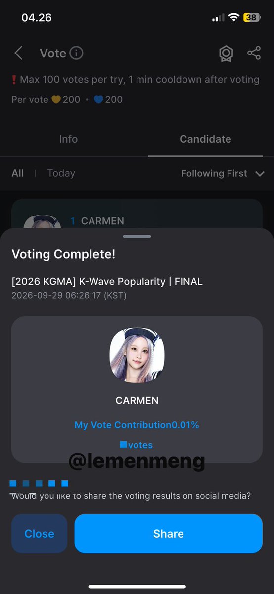 lemenmeng's tweet photo. DAY-2 DAILY STAMP VOTING FOR #CARMEN 🌴 https://t.co/4TkJBXx4xJ