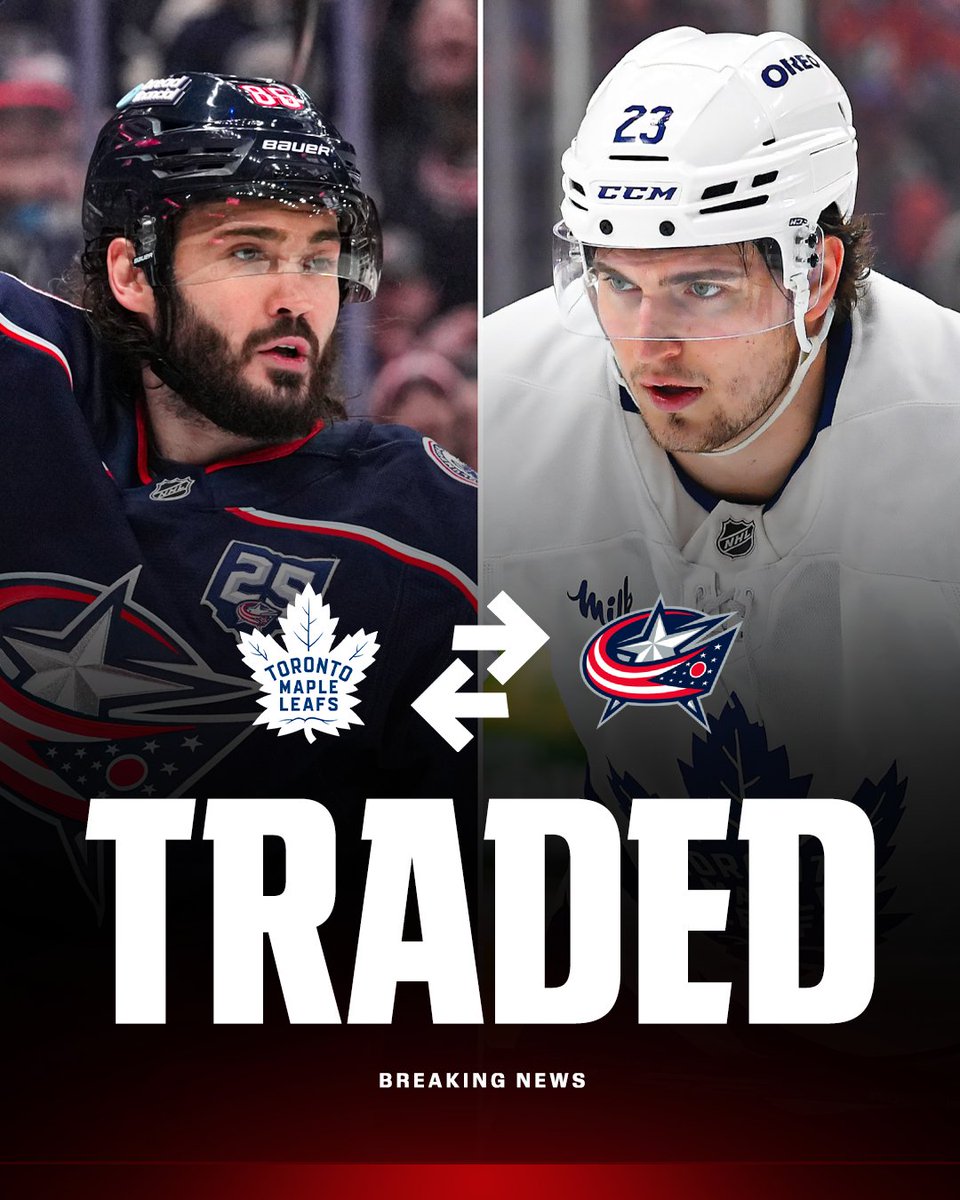 espn's tweet photo. Breaking: Matthew Knies has been traded to the Columbus Blue Jackets while Kirill Marchenko (with a six-year extension, $12.5 million AAV) and goalie Elvis Merzļikins are going to the Toronto Maple Leafs, sources told @wyshynski and @emilymkaplan. https://t.co/40vCJsdvjf