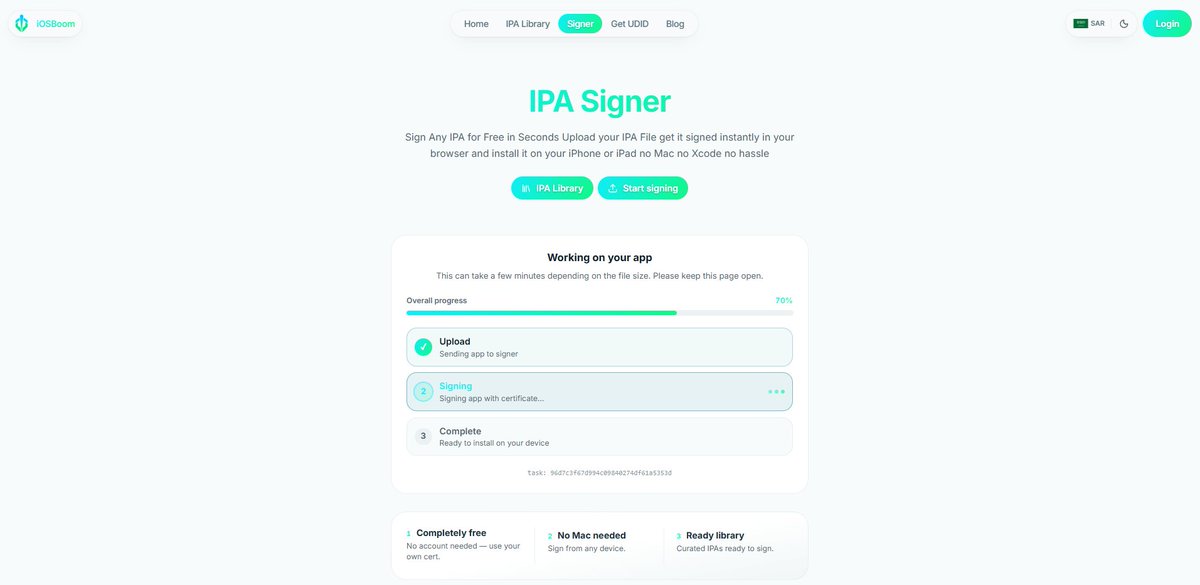 try_devs's tweet photo. افضل موقع تطبيقات هو iosboom signer 💚
كل شي من متصفح بدون ماك بدون جيلبريك بدون اي شي 

فقط ارفع ملف IPA وملفات شهادة واعمل توقيع بظغطة زر ومع
تحديث جديد يسمح لك تعدل اسم تطبيق تغير الوجو تقدر تضيف عليه ادوات و iosboom يوقع لك تطبيق مع تعديلات

توقيع سريع دقيقة يوقع اي ملف 
https://t.co/JawT6VJPAW