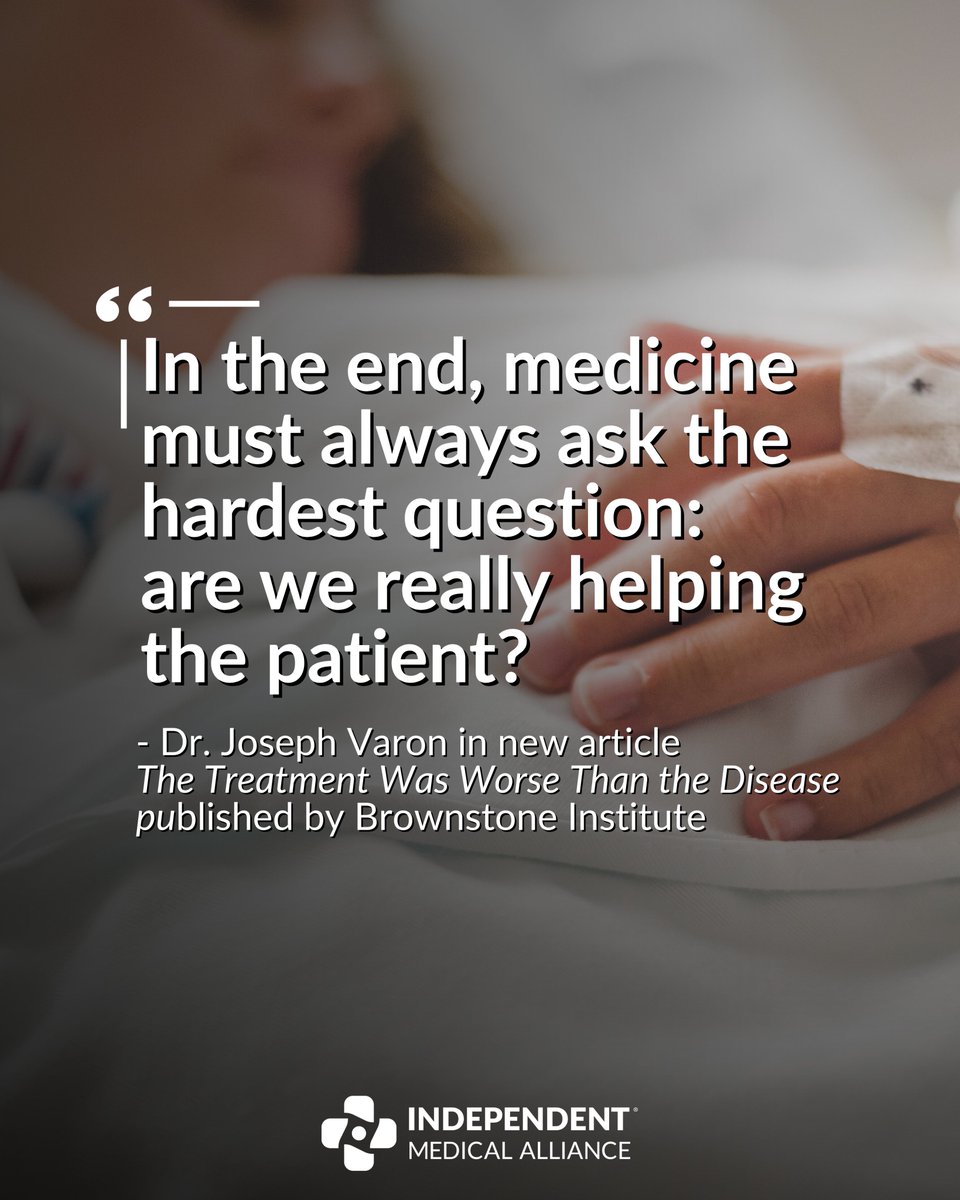 Honest_Medicine's tweet photo. The Treatment Was Worse Than the Disease   

In his latest @brownstoneins article, IMA President and Chief Medical Officer Dr. Joseph Varon (@joevaron) looks back at some of medicine’s most consequential reversals and asks what they can teach us today.    

From bloodletting and aggressive surgeries to modern protocols and clinical guidelines, Dr. Varon examines why good intentions and accepted standards are not always enough, and why medicine must remain willing to question, reconsider, and change course when the evidence demands it.    

Read the full article at the link below.