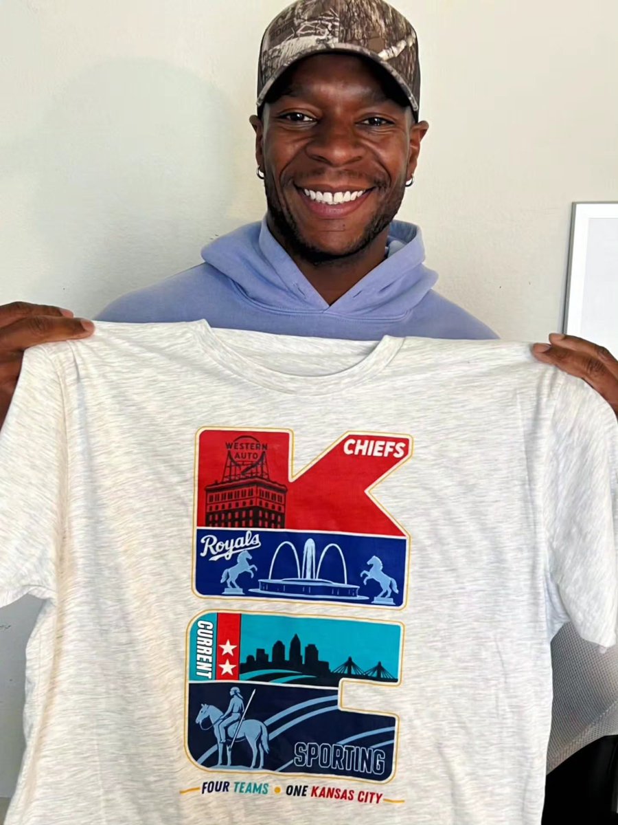 M2Esq's tweet photo. OK, kids. When I find something you absolutely need to own, Imma tell you. This “All in One KC” shirt from local designer Earl Clarkson? Yes, please.

4 KC teams. Iconic landmarks. Ridiculously good design. 

And those colors? I’m obsessed. 

Order here: https://t.co/1cdjAq2err https://t.co/s6r0eIN8Ht