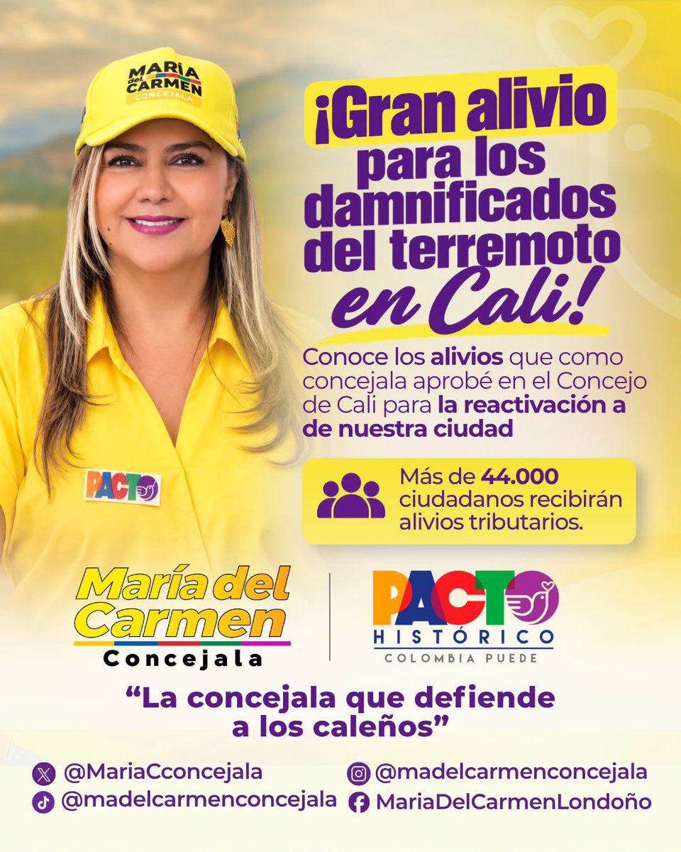 Mariatedefiende's tweet photo. 💛 Las necesidades de más de 50.000 familias afectadas por el terremoto siguen vigentes y muchas se agudizan con el paso de los días. Por eso, queremos recordarle a la comunidad que puede reclamar sus alivios tributarios en los puntos oficializados por la @AlcaldiaDeCali.

En esta ocasión exponemos los alivios aprobados en materia de vivienda, para quienes se vieron damnificados por el terremoto del pasado 10 de agosto.

#ladefensoradeloscaleños 
#pactohistórico 
#somoselcambio 
#calicolombia