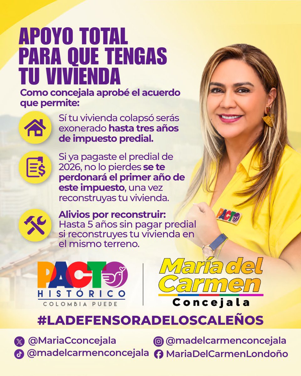 Mariatedefiende's tweet photo. 💛 Las necesidades de más de 50.000 familias afectadas por el terremoto siguen vigentes y muchas se agudizan con el paso de los días. Por eso, queremos recordarle a la comunidad que puede reclamar sus alivios tributarios en los puntos oficializados por la @AlcaldiaDeCali.

En esta ocasión exponemos los alivios aprobados en materia de vivienda, para quienes se vieron damnificados por el terremoto del pasado 10 de agosto.

#ladefensoradeloscaleños 
#pactohistórico 
#somoselcambio 
#calicolombia