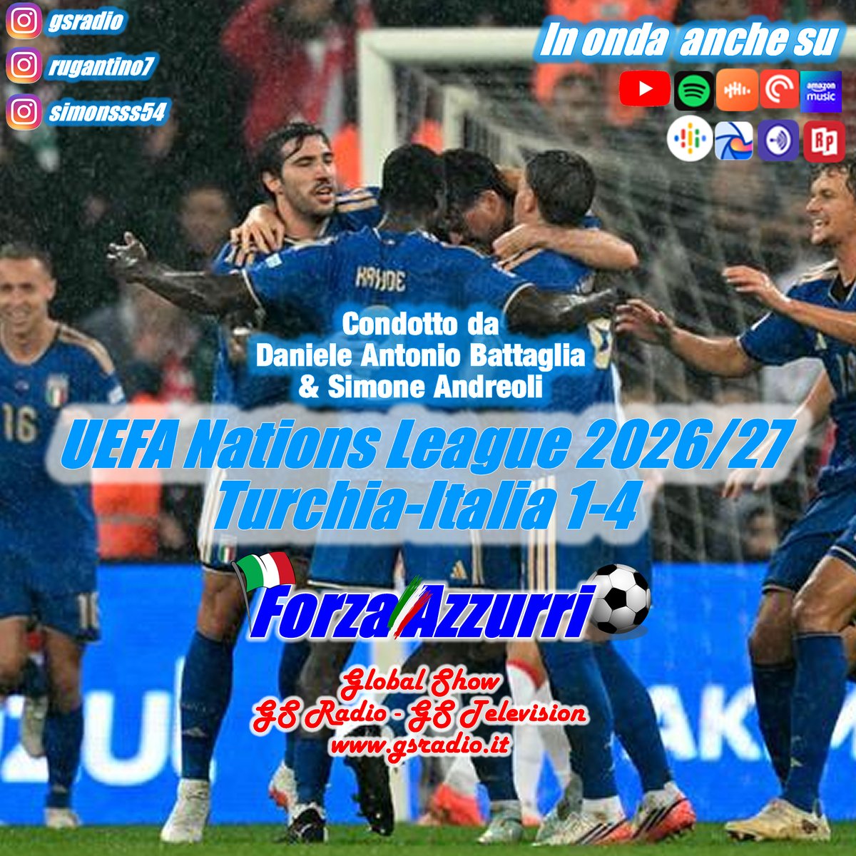 Rugantino7's tweet photo. https://t.co/um43H9nU1V

 #podcast #gsradio #sport #danieleantoniobattaglia #calcio #forzaazzurri #italia #forzaitalia #vivoazzurro #uefa #robertomancini #claudioranieri #uefa #nationsleague #turchia #vincenzomontella #kayode #davidefrattesi #pioesposito #alessandrobastoni https://t.co/a7ucS3BetY
