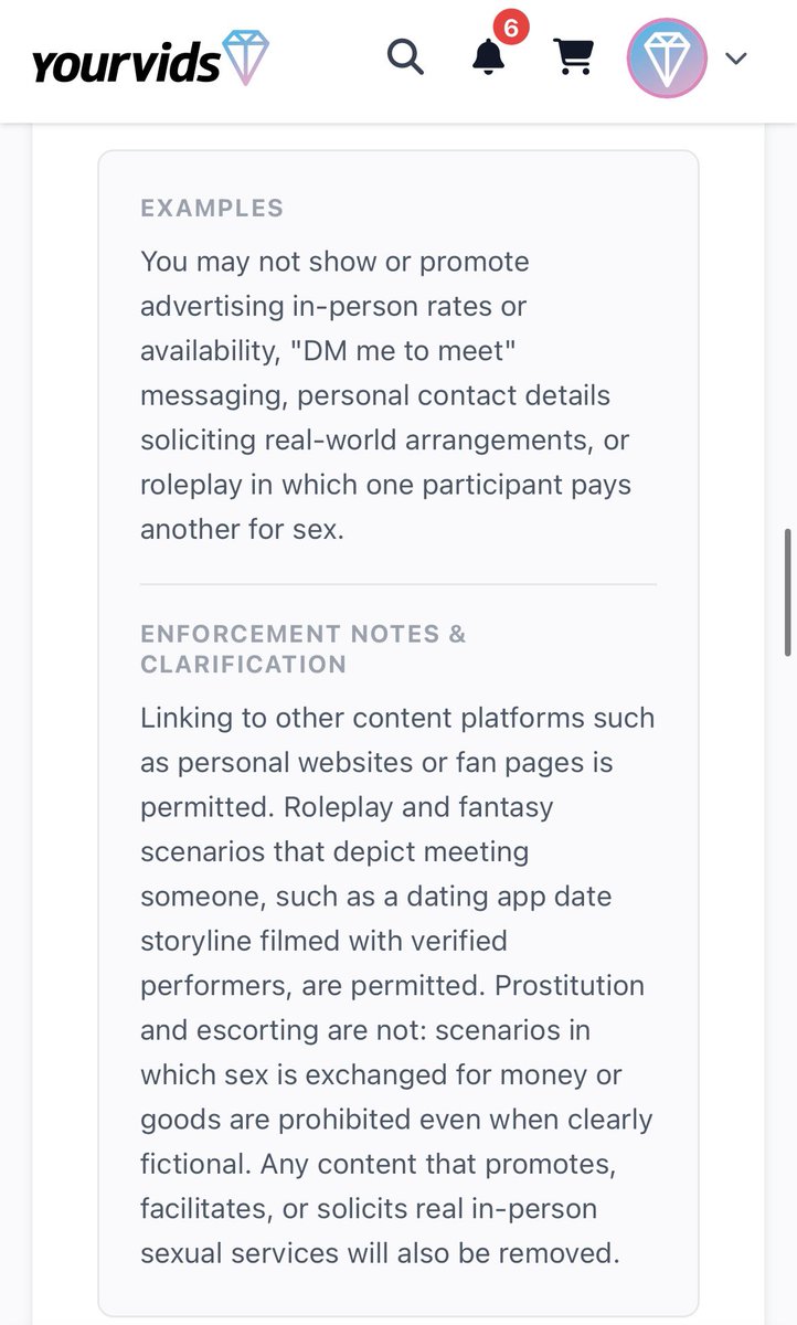 yourvids_app's tweet photo. @itsglitterqueen Thank you for asking! It is not permitted but if you’d like specifics, we’ve attached that section of our TOS for you ☺️

You can find notes on this specific fantasy in our Examples &amp; Clarification Notes under #15. ✨ https://t.co/zZbyGsfOfc