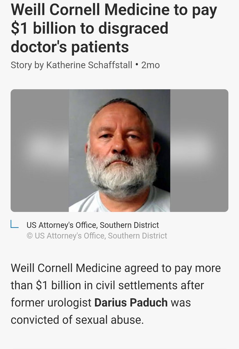 CarrieCnh12's tweet photo. Earlier I made a post about the medical field being rife with rapists and predators, and I had no idea Cornell's school of medicine had settled a class action for over $1 Billion because one of the assistant professors raped and sexually assaulted patients. 
Shut down that school https://t.co/MGwZl2A8pi