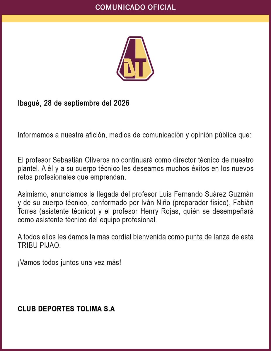 cdtolima's tweet photo. 📌 Comunicado oficial. https://t.co/h6Qqvos6xI
