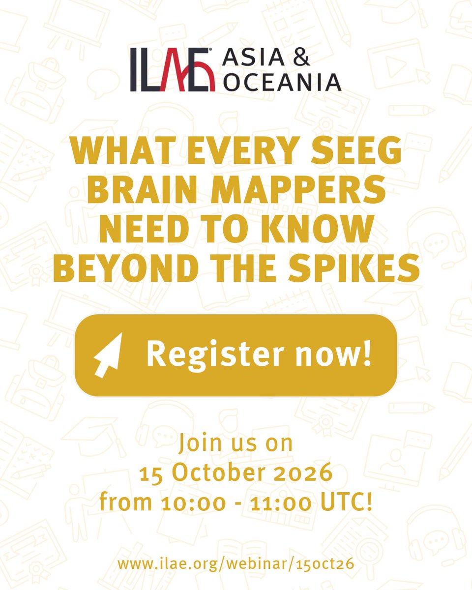 IlaeWeb's tweet photo. Join us on 15 October for a free #epilepsy educational webinar with the ILAE-Asia and Oceania Psychology Task Force! Register for "What every SEEG brain mappers need to know beyond the spikes" at https://t.co/JmQ7ADAbnw

#epilepsywebinar #brainhealth #neurology #epilepsyresearch https://t.co/3heQrd4kPj